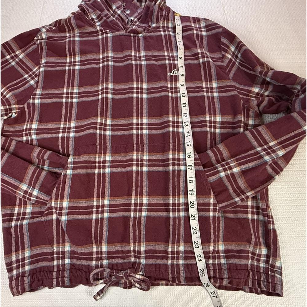Lost Plaid Flannel Hoodie L Burgundy Cotton Pullover Skate Streetwear - Picture 3 of 11